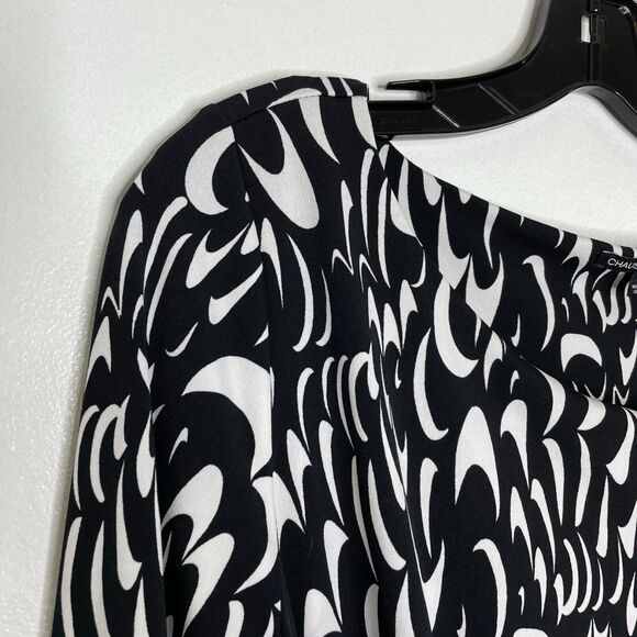 Chaus Black White Abstract Print Belted Midi Dress Size L Women's - Picture 4 of 9